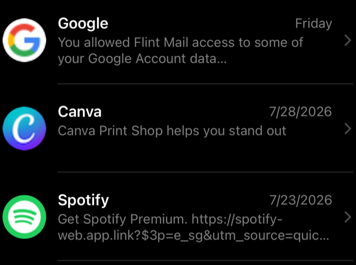 Brand senders with logos in Flint's chat list