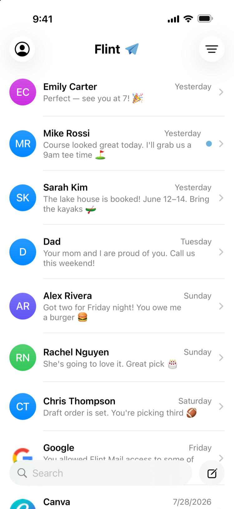 Flint chat list, light mode